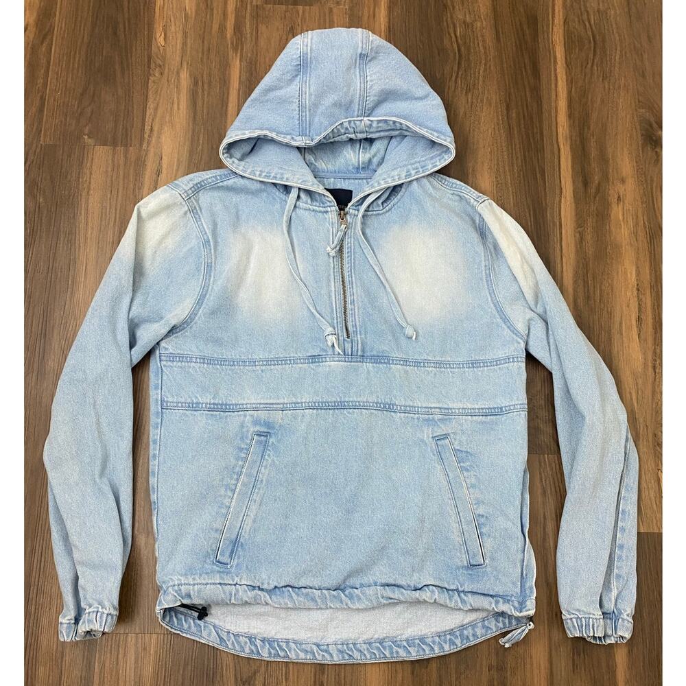 VTG Women i5 Apparel 1/2 zip denim jean cotton pullover hoodie, L